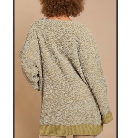 POL long cardigan Olive Green popcorn long sleeve with front pockets NWT - Picture 2 of 10
